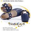 imagePANDANINJIA Toddler Girls Dress Shoes Flower Girl Flats Pearls Bow Mary Jane Wedding Party Flora ShoesNavy Pu