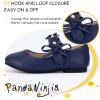 imagePANDANINJIA Toddler Girls Dress Shoes Flower Girl Flats Pearls Bow Mary Jane Wedding Party Flora ShoesNavy Pu