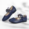 imagePANDANINJIA Toddler Girls Dress Shoes Flower Girl Flats Pearls Bow Mary Jane Wedding Party Flora ShoesNavy Pu