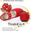 imagePANDANINJIA Toddler Girls Dress Shoes Flower Girl Flats Pearls Bow Mary Jane Wedding Party Flora ShoesRed Suede