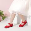 imagePANDANINJIA Toddler Girls Dress Shoes Flower Girl Flats Pearls Bow Mary Jane Wedding Party Flora ShoesRed Suede