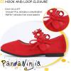 imagePANDANINJIA Toddler Girls Dress Shoes Flower Girl Flats Pearls Bow Mary Jane Wedding Party Flora ShoesRed Suede