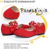 imagePANDANINJIA Toddler Girls Dress Shoes Flower Girl Flats Pearls Bow Mary Jane Wedding Party Flora ShoesRed Suede