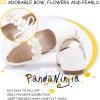 imagePANDANINJIA Toddler Girls Dress Shoes Flower Girl Flats Pearls Bow Mary Jane Wedding Party Flora ShoesWhite Pu