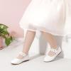 imagePANDANINJIA Toddler Girls Dress Shoes Flower Girl Flats Pearls Bow Mary Jane Wedding Party Flora ShoesWhite Pu