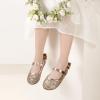 imagePANDANINJIA ToddlerLittle Kid Girls Angela Dress Mary Jane Ballet Flats Bow Flower Girl Wedding Party Ballerina Flat ShoesAg Champagne Sequin