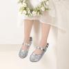 imagePANDANINJIA ToddlerLittle Kid Girls Angela Dress Mary Jane Ballet Flats Bow Flower Girl Wedding Party Ballerina Flat ShoesAg Silver Sequin