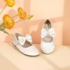 imagePANDANINJIA ToddlerLittle Kid Girls Angela Dress Mary Jane Ballet Flats Bow Flower Girl Wedding Party Ballerina Flat ShoesM Ivory Silk