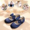 imagePANDANINJIA ToddlerLittle Kid Girls Angela Dress Mary Jane Ballet Flats Bow Flower Girl Wedding Party Ballerina Flat ShoesM Navy Silk