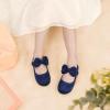 imagePANDANINJIA ToddlerLittle Kid Girls Angela Dress Mary Jane Ballet Flats Bow Flower Girl Wedding Party Ballerina Flat ShoesM Navy Silk