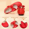 imagePANDANINJIA ToddlerLittle Kid Girls Angela Dress Mary Jane Ballet Flats Bow Flower Girl Wedding Party Ballerina Flat ShoesM Red Silk