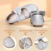 imagePANDANINJIA ToddlerLittle Kid Girls Angela Dress Mary Jane Ballet Flats Bow Flower Girl Wedding Party Ballerina Flat ShoesM Silver Glitter