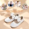 imagePANDANINJIA ToddlerLittle Kid Girls Angela Dress Mary Jane Ballet Flats Bow Flower Girl Wedding Party Ballerina Flat ShoesM White Pu