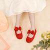 imagePANDANINJIA ToddlerLittle Kid Girls Angela Dress Mary Jane Ballet Flats Bow Flower Girl Wedding Party Ballerina Flat ShoesRedsuede