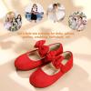 imagePANDANINJIA ToddlerLittle Kid Girls Angela Dress Mary Jane Ballet Flats Bow Flower Girl Wedding Party Ballerina Flat ShoesRedsuede