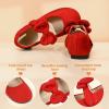 imagePANDANINJIA ToddlerLittle Kid Girls Angela Dress Mary Jane Ballet Flats Bow Flower Girl Wedding Party Ballerina Flat ShoesRedsuede