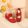 imagePANDANINJIA ToddlerLittle Kid Girls Angela Dress Mary Jane Ballet Flats Bow Flower Girl Wedding Party Ballerina Flat ShoesRedsuede
