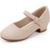 imagePANDANINJIA Girls Dress Shoes Toddler Little Big Kid Chunky Heels Wedding Party School PNEMY Flower Girl ShoesNude Nubuck