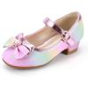 imagePANDANINJIA Girls Dress Shoes Toddler Little Big Kid Chunky Heels Wedding Party School PNEMY Flower Girl ShoesR Rainbow Glitter