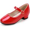 imagePANDANINJIA Girls Dress Shoes Toddler Little Big Kid Chunky Heels Wedding Party School PNEMY Flower Girl ShoesRed Patent
