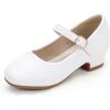 imagePANDANINJIA Girls Dress Shoes Toddler Little Big Kid Chunky Heels Wedding Party School PNEMY Flower Girl ShoesWhite Pu