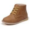 imagePANDANINJIA Toddler Girls Boots Kids Fashion Spring Fall Short Ankle Booties Comfort Lace Up Girl Flats Dress ShoesBrownpu