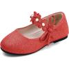 imagePANDANINJIA Toddler Girls Dress Shoes Flower Girl Flats Pearls Bow Mary Jane Wedding Party Flora ShoesRed Glitter