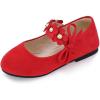 imagePANDANINJIA Toddler Girls Dress Shoes Flower Girl Flats Pearls Bow Mary Jane Wedding Party Flora ShoesRed Suede