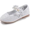 imagePANDANINJIA Toddler Girls Dress Shoes Flower Girl Flats Pearls Bow Mary Jane Wedding Party Flora ShoesSilver Sparkle