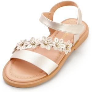 imagePANDANINJIA Gina Girls Sandals Open Toe Summer Flats Dress Sandals Shoes ToddlerLittle KidBig KidDiana Champagne Pu