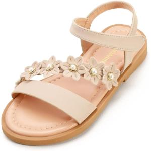 imagePANDANINJIA Gina Girls Sandals Open Toe Summer Flats Dress Sandals Shoes ToddlerLittle KidBig KidDiana Nude Nubuck