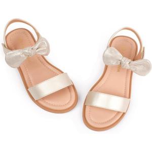 imagePANDANINJIA Gina Girls Sandals Open Toe Summer Flats Dress Sandals Shoes ToddlerLittle KidBig KidElla Champagne Pu