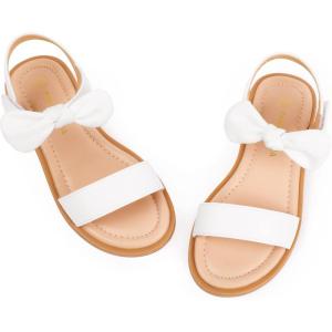 imagePANDANINJIA Gina Girls Sandals Open Toe Summer Flats Dress Sandals Shoes ToddlerLittle KidBig KidElla White Pu