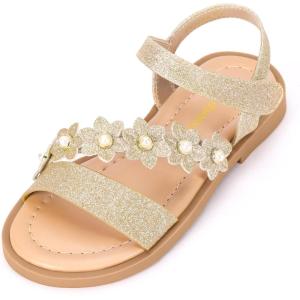imagePANDANINJIA Gina Girls Sandals Open Toe Summer Flats Dress Sandals Shoes ToddlerLittle KidBig KidGold Glitter