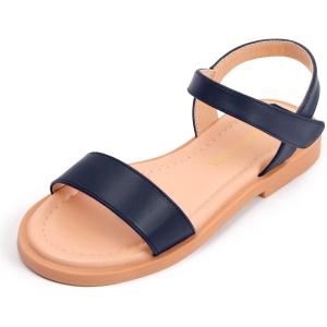 imagePANDANINJIA Gina Girls Sandals Open Toe Summer Flats Dress Sandals Shoes ToddlerLittle KidBig KidNavy Pu