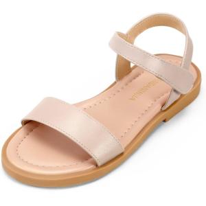 imagePANDANINJIA Gina Girls Sandals Open Toe Summer Flats Dress Sandals Shoes ToddlerLittle KidBig KidNude Pu