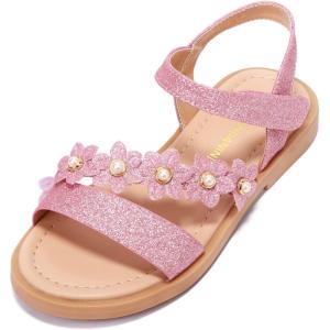 imagePANDANINJIA Gina Girls Sandals Open Toe Summer Flats Dress Sandals Shoes ToddlerLittle KidBig KidPink Glitter