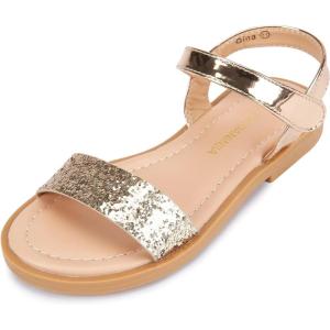imagePANDANINJIA Gina Girls Sandals Open Toe Summer Flats Dress Sandals Shoes ToddlerLittle KidBig KidRosegold Sequin