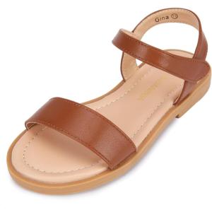 imagePANDANINJIA Gina Girls Sandals Open Toe Summer Flats Dress Sandals Shoes ToddlerLittle KidBig KidTan Pu