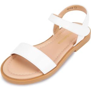 imagePANDANINJIA Gina Girls Sandals Open Toe Summer Flats Dress Sandals Shoes ToddlerLittle KidBig KidWhite Pu