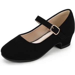 imagePANDANINJIA Girls Dress Shoes Toddler Little Big Kid Chunky Heels Wedding Party School PNEMY Flower Girl ShoesBlack Nubuck