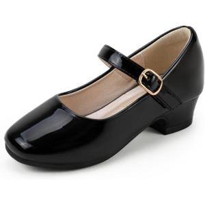 imagePANDANINJIA Girls Dress Shoes Toddler Little Big Kid Chunky Heels Wedding Party School PNEMY Flower Girl ShoesBlack Patent