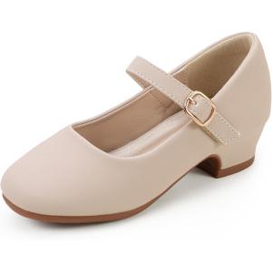 imagePANDANINJIA Girls Dress Shoes Toddler Little Big Kid Chunky Heels Wedding Party School PNEMY Flower Girl ShoesNude Nubuck