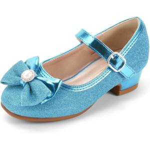 imagePANDANINJIA Girls Dress Shoes Toddler Little Big Kid Chunky Heels Wedding Party School PNEMY Flower Girl ShoesR Blue Glitter