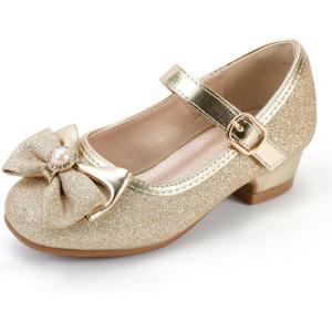 imagePANDANINJIA Girls Dress Shoes Toddler Little Big Kid Chunky Heels Wedding Party School PNEMY Flower Girl ShoesR Gold Glitter