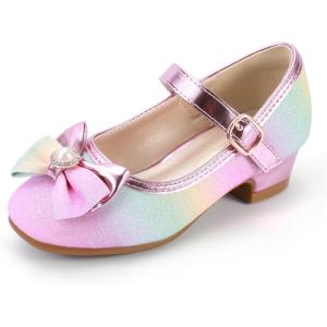 imagePANDANINJIA Girls Dress Shoes Toddler Little Big Kid Chunky Heels Wedding Party School PNEMY Flower Girl ShoesR Rainbow Glitter