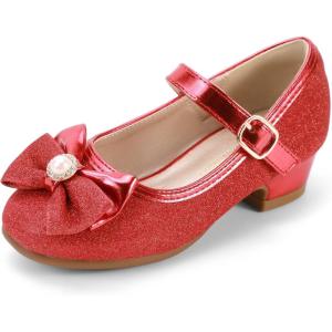imagePANDANINJIA Girls Dress Shoes Toddler Little Big Kid Chunky Heels Wedding Party School PNEMY Flower Girl ShoesR Red Glitter