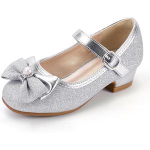 imagePANDANINJIA Girls Dress Shoes Toddler Little Big Kid Chunky Heels Wedding Party School PNEMY Flower Girl ShoesR Silver Glitter