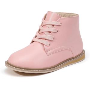 imagePANDANINJIA Toddler Girls Boots Kids Fashion Spring Fall Short Ankle Booties Comfort Lace Up Girl Flats Dress ShoesPinkpu