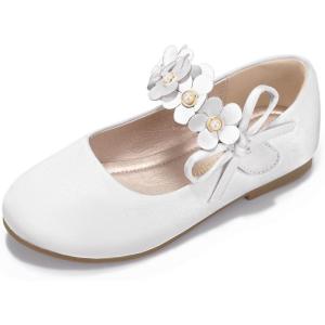 imagePANDANINJIA Toddler Girls Dress Shoes Flower Girl Flats Pearls Bow Mary Jane Wedding Party Flora ShoesIvory Silk